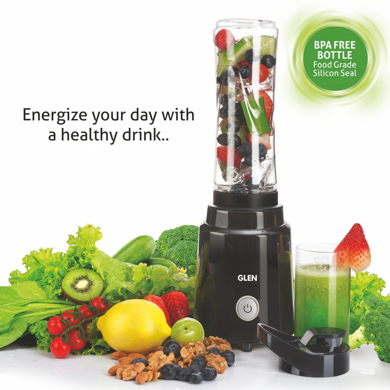 Glen Electric Personal Blender 200W 0.6 Litres BPA free Bottle with carry handle - Black (4047 BL) - Image