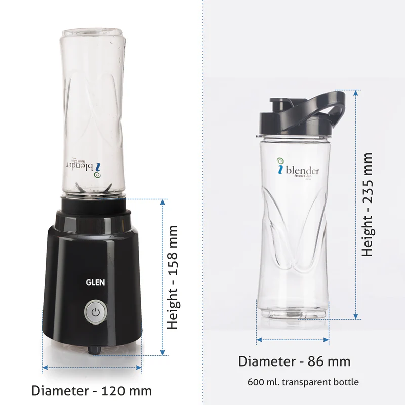 Glen Electric Personal Blender 200W 0.6 Litres BPA free Bottle with carry handle - Black (4047 BL) - Image