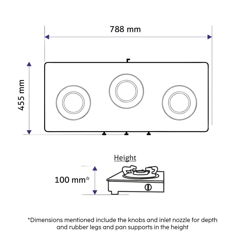 Glen 3 Burner Ultra Slim Apricot Glass Gas Stove with High Flame Forged Brass Burner - Manual / Auto Ignition (CT1035US) - Image