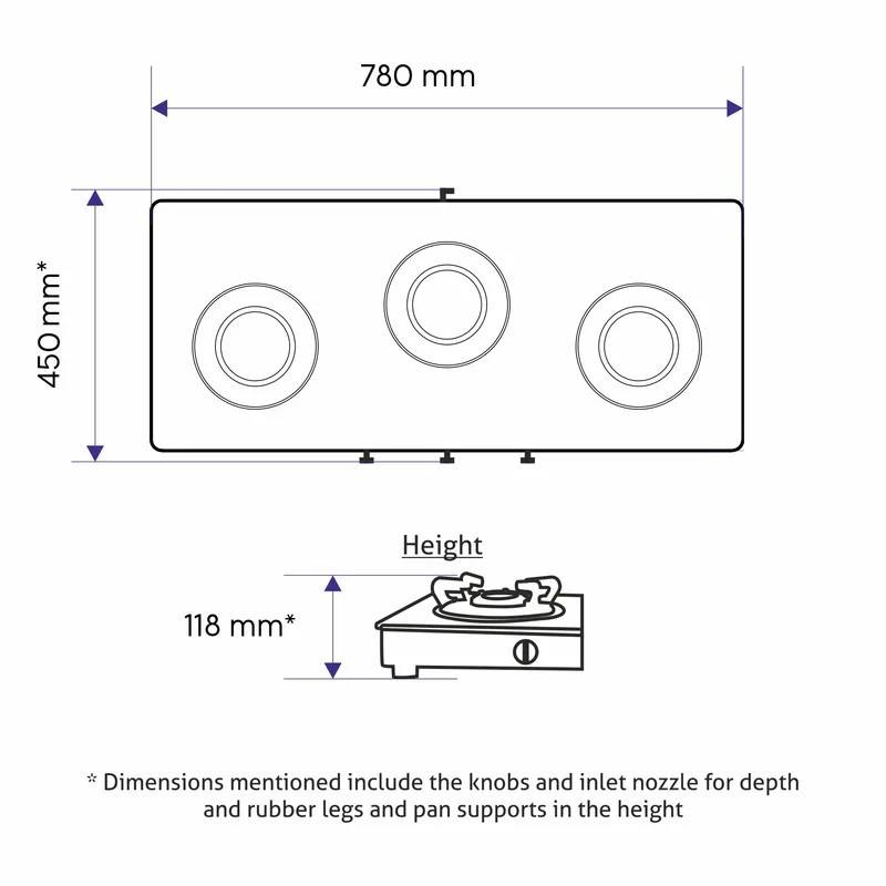 Glen3 Burner Matt Finish Glass Gas Stove with High Flame Brass Burner, Crown Pan Supports - Manual/Auto Ignition (CT1038SLCPBLMG) - Image