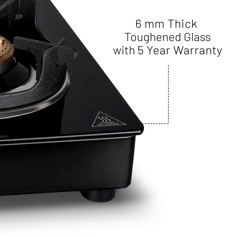 Glen 3 Burner Glass Gas Stove with High Flame Brass Burner and Crown Pan Supports (CT1038GTBBBLHFCP) - Manual/Auto Ignition - Image