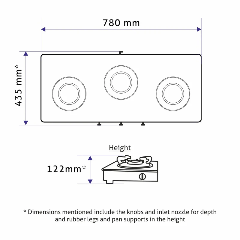 Glen 3 Burner Glass Gas Stove with High Flame Brass Burner and Crown Pan Supports (CT1038GTBBBLHFCP) - Manual/Auto Ignition - Image