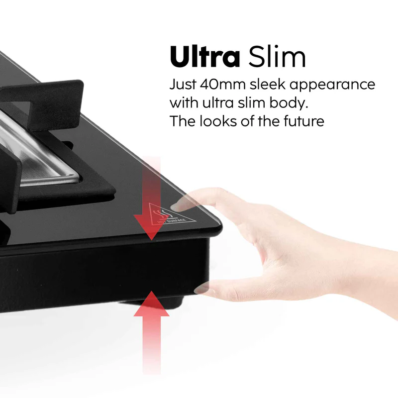 Glen 3 Burner Slim Glass Gas Stove with High Flame Forged Brass Burner - Manual/Auto Ignition (CT1038SLSQBLFB) - Image