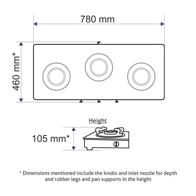 Glen 3 Burner Slim Glass Gas Stove with High Flame Forged Brass Burner - Manual/Auto Ignition (CT1038SLSQBLFB) - Image