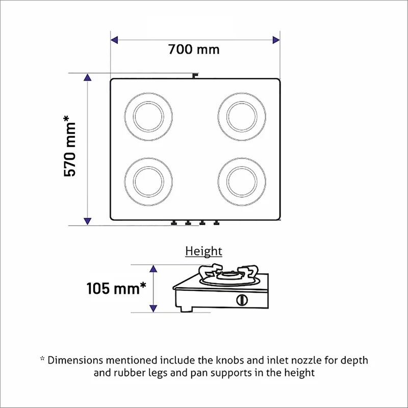 Glen 4 Burner Ultra Slim Glass Gas Stove 1 High Flame 3 Forged Brass Burner - Manual / Auto Ignition (CT1048SLSQ BLFB) - Image