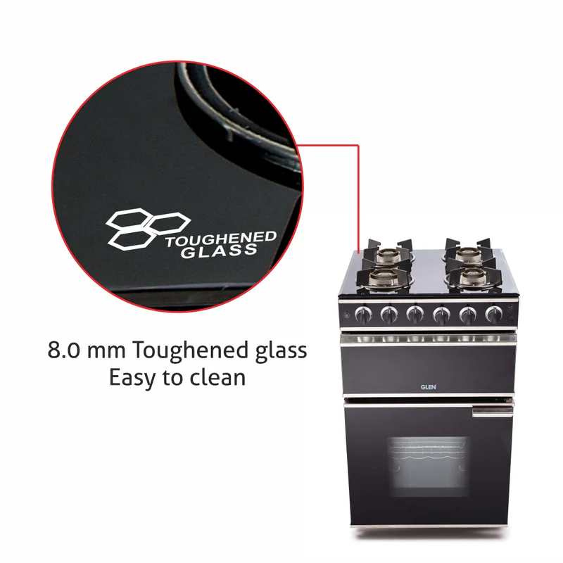 Glen Cooking Range Glass Gas Grill, Gas Oven Rotiseerie Double Ring Forged Brass Burners Auto Ignition (2014DBAI) - Image