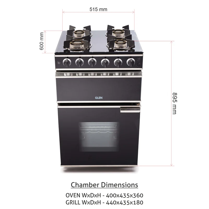 Glen Cooking Range Glass Gas Grill, Gas Oven Rotiseerie Double Ring Forged Brass Burners Auto Ignition (2014DBAI) - Image