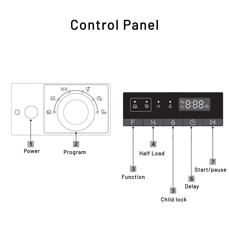 Glen Free Standing Dishwasher 12 Place Setting SS Panel Electronic Controls (DW-5201FS) - Image