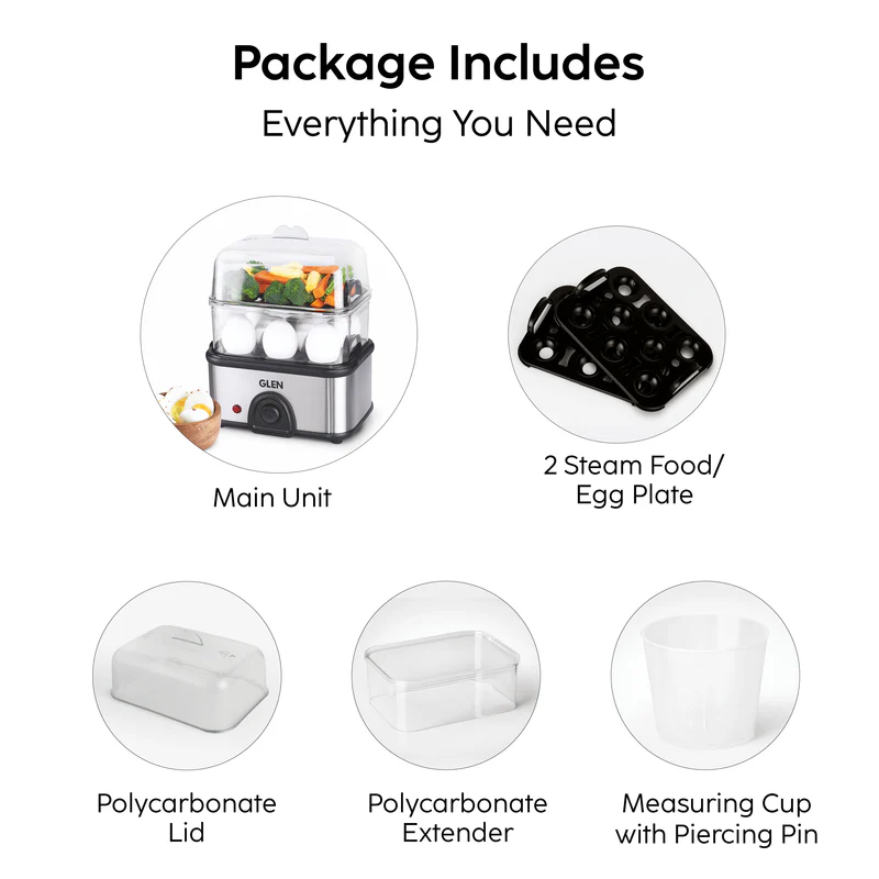 Glen Egg Boiler Steamer Plus Boils Upto 16 Eggs Auto shut Off, Push Button Start, 350W (SA3036EBSPLUS) - Image