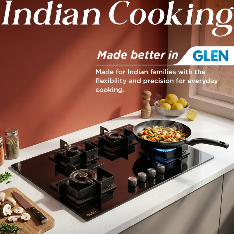 Glen 4 Burner DFVS Glass Hob Forged Brass Burners (BH1074DFHT2TR77) - Image