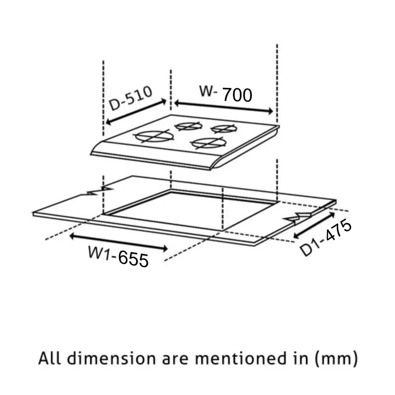 Glen 4 Burner Stainless Steel Hob Top Forged Brass Burners (BH1074SQHTSSDBMT70) - Image