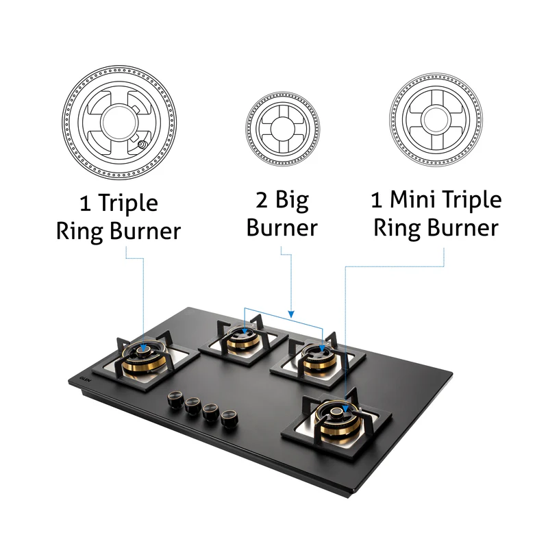 Glen 4 Burner Glass Gas Hob Top Brass Burner (1094XLCIHTT2TRMG) - Image