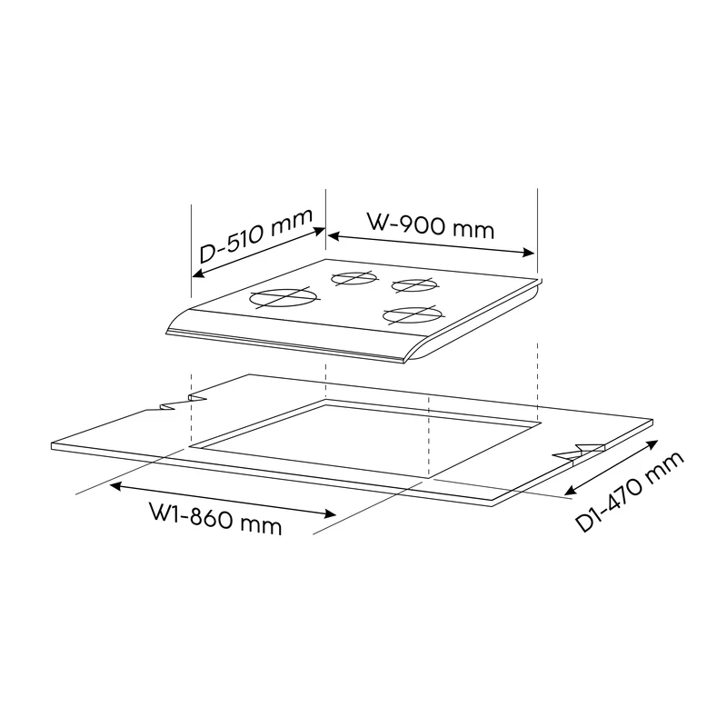 Glen 4 Burner Glass Gas Hob Top Brass Burner (1094XLCIHTT2TRMG) - Image