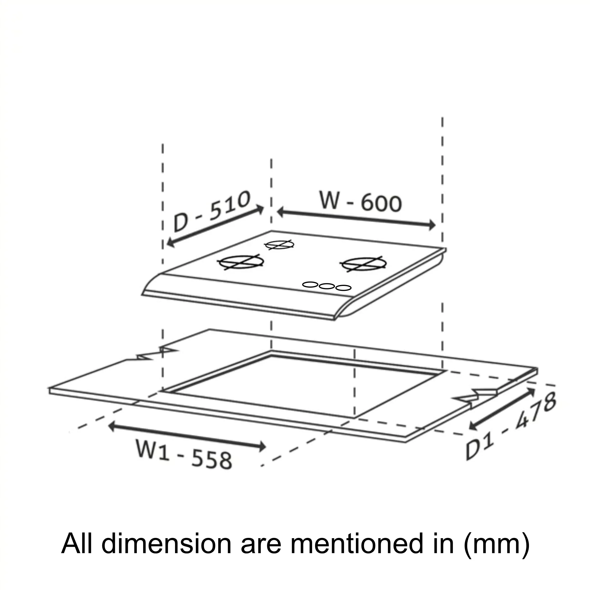 Glen 3 Burner Glass Hob Top Forged Brass Burners (1063 SQ HT DB TR) - Image