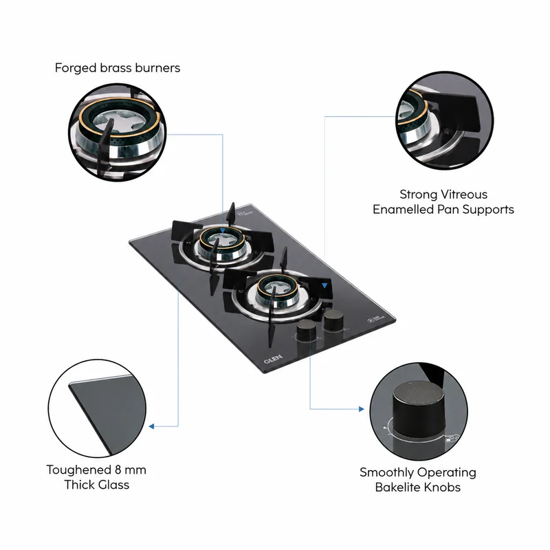 Glen 2 Burner Built in Hob Brass Burner (1012 RODB) - Image