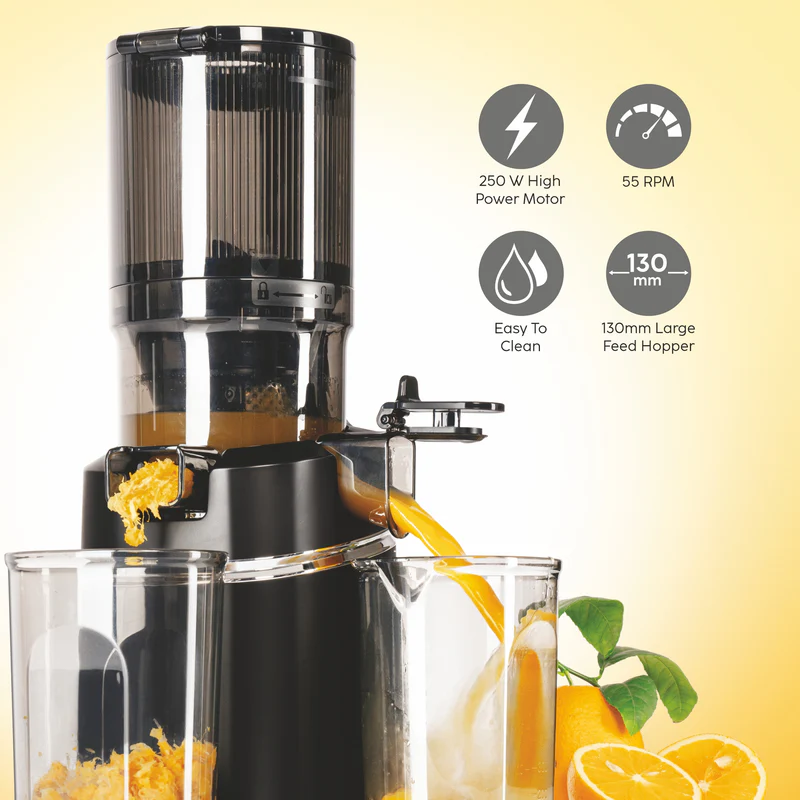 Glen Hopper Slow Juicer 130mm Large Feed, Juice and Pulp containers, Low Noise 250W (SA-4016HSJ) - Image