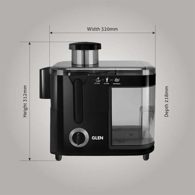 Glen 3-in-1 Juicer Mixer Grinder 600W with 1 Transparent Liquidiser, 2 Stainless Steel Grinder Jars - Black (SA4014JAR3) - Image