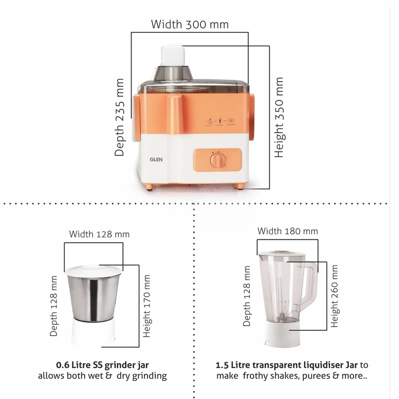 Glen 3-in-1 Juicer Mixer Grinder with 2 Jars 500 watt Power - SA4012JAR2 - Image