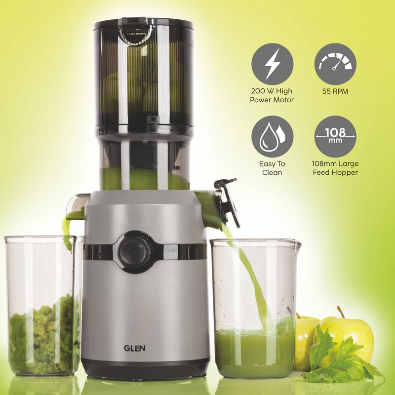Glen Hopper Slow Juicer 108mm Large Feed, Juice and Pulp containers, Low Noise 200W (SA-4015HSJ) - Image