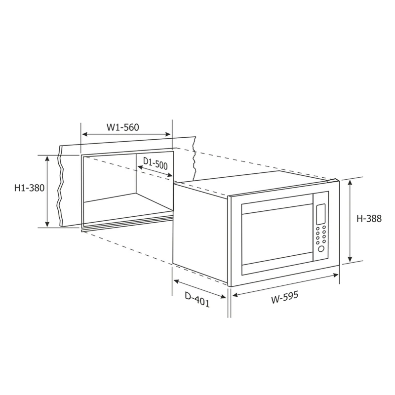Glen Built In Microwave with Grill 25Ltr Glass Finish (MO 675) - Image