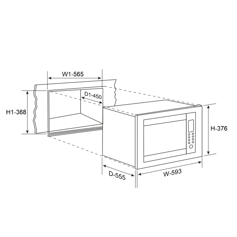 Glen Built In Microwave with Grill Soft Touch Controls Stainless Steel 25Ltr (MO 677) - Image