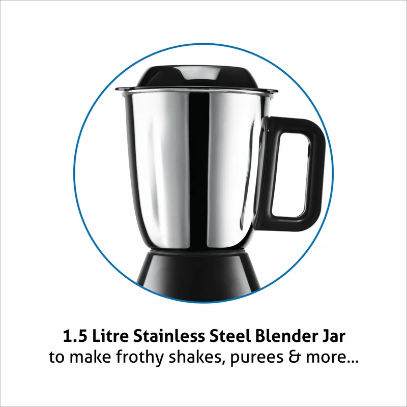 Glen Mixer Grinder 750W 100% Copper Motor, 3 Stainless Steel Liquidiser, Grinder, Chutney Jars - Black & Green (4030) - Image