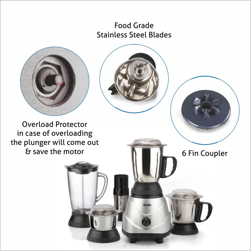 Glen Ultra Tuff Mixer Grinder 1000W with 1 Transparent Jar & 3 Stainless Steel Jars (4031PLUS) - Image
