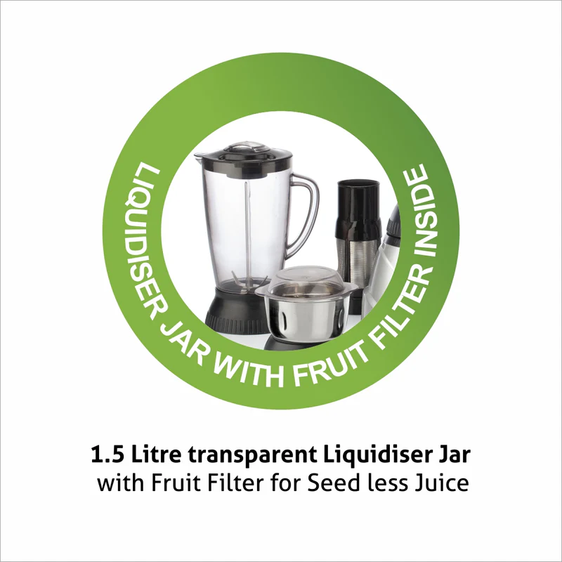 Glen Ultra Tuff Mixer Grinder 1000W with 1 Transparent Jar & 3 Stainless Steel Jars (4031PLUS) - Image