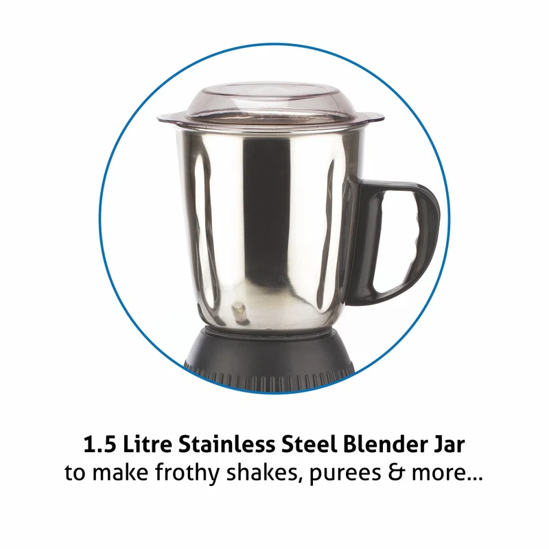 Glen Mixer Grinder 750W 100% Copper motor, 3 Stainless Steel Liquidiser, Grinder, Chutney Jars - Silver (4022 PLAT) - Image