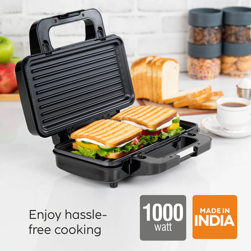 Glen Electric Jumbo Sandwich Maker Grill with Non-Stick Coating Plates, 1000W - (SA3025JGRILL) - Image