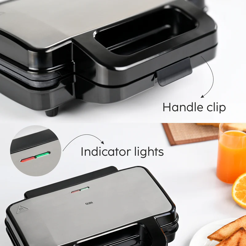 Glen Electric Jumbo Sandwich Maker Grill with Non-Stick Coating Plates, 1000W - (SA3025JGRILL) - Image