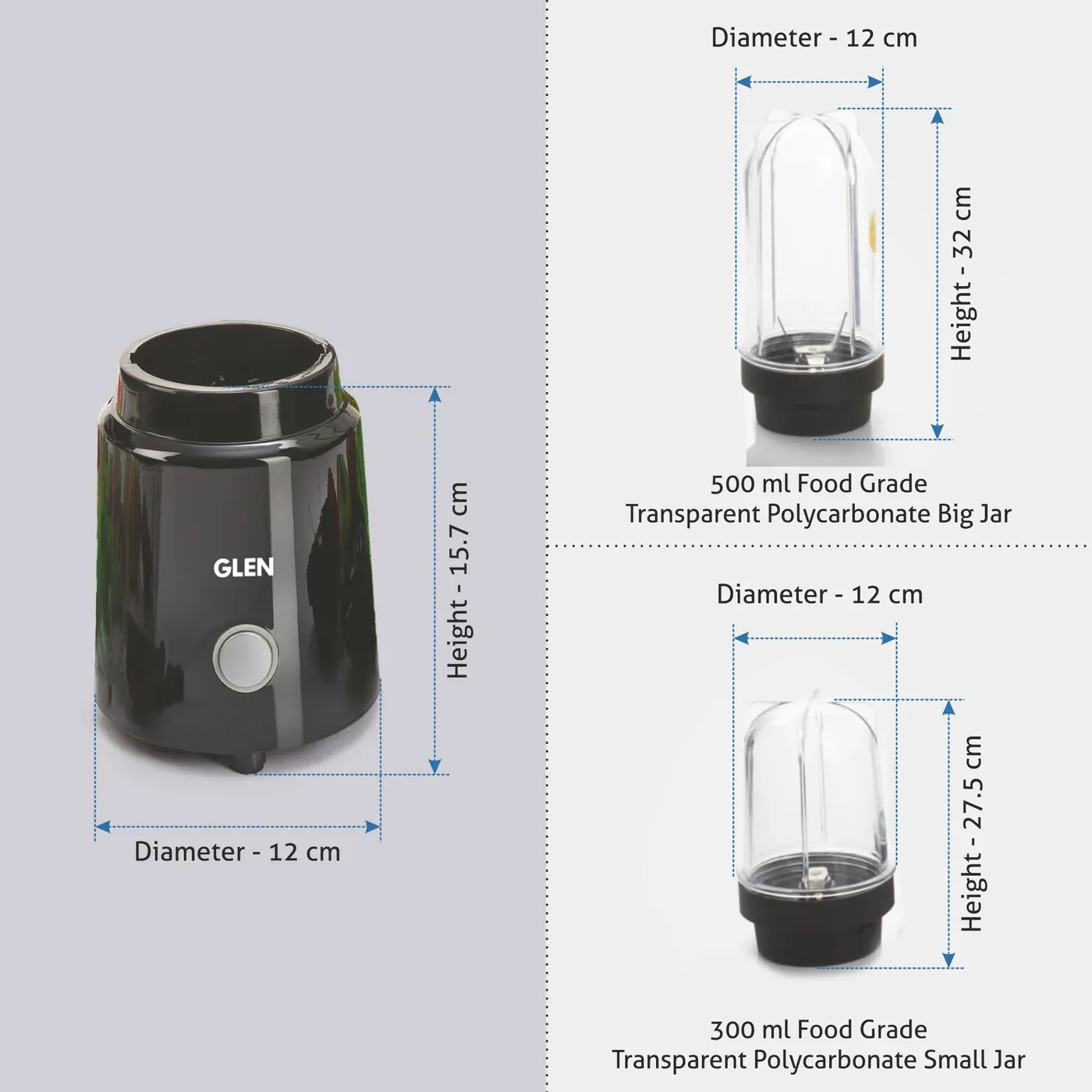 Glen Active-Blender, 350W, 20000 RPM Mixer, Grinder, Blender, 2 Unbreakable Food Grade Jars (4048 N), 1 Year warranty - Image