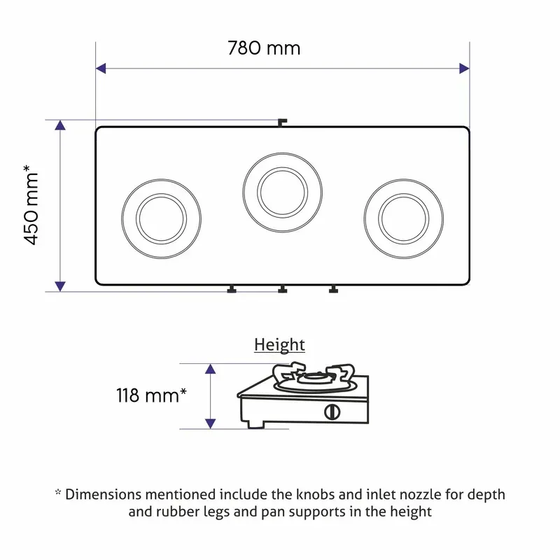 Glen 3 Burner Matt Finish Glass Gas Stove with High Flame Brass Burner, Crown Pan Supports - Manual/Auto Ignition (CT1038SLCPBLMG) - Image