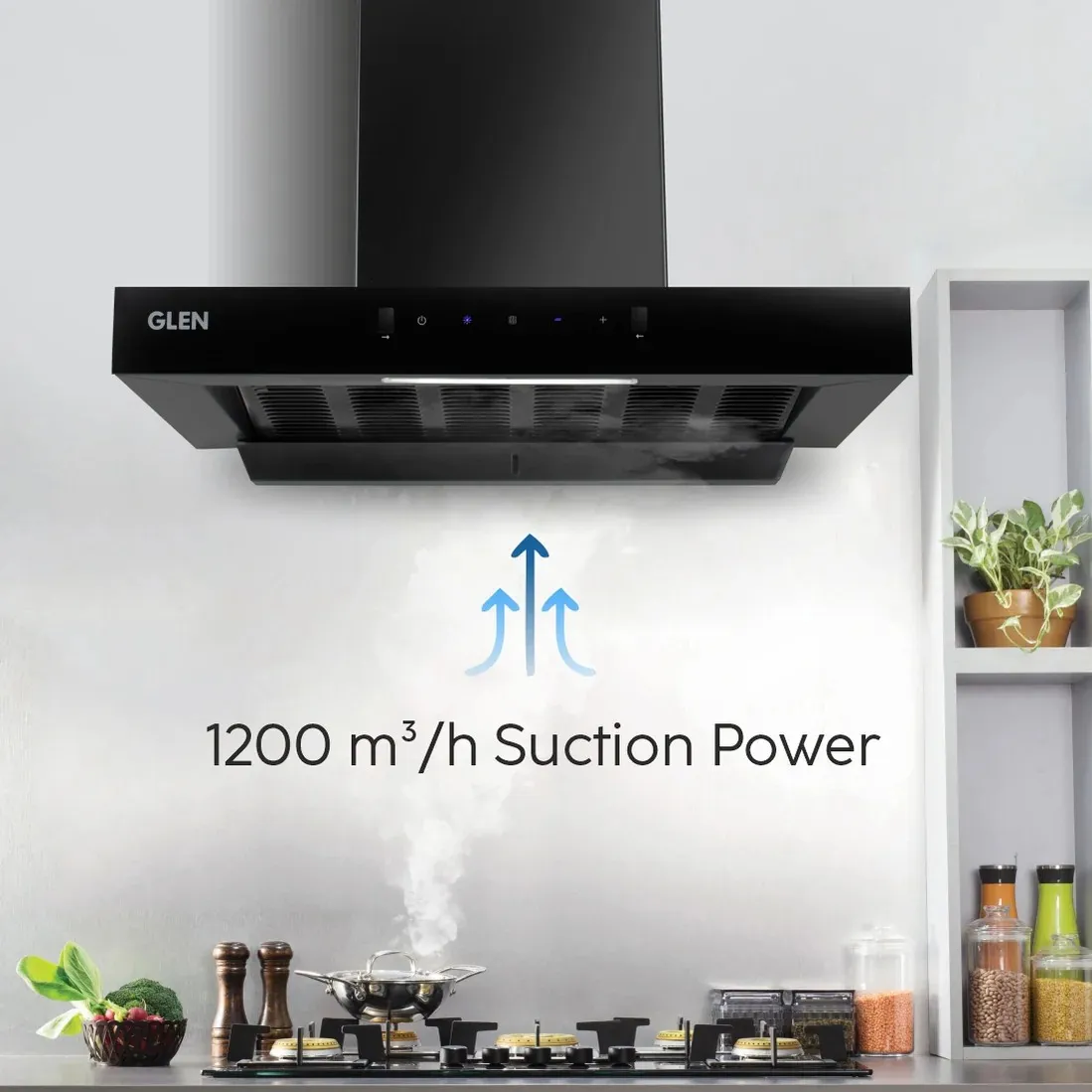 Glen Auto Clean Slim Filter less Kitchen Chimney with Motion Sensor 90cm, 1200 m3/h (6052 SLIM BL AC) - Image