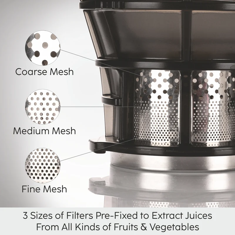 Glen Hopper Slow Juicer 130mm Large Feed, Juice and Pulp containers, Low Noise 250W (SA-4016HSJ) - Image