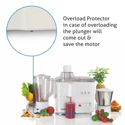 Glen 3-in-1 Juicer Mixer Grinder 500W with 1 Transparent Liquidiser, 1 Stainless Steel Grinder Jars - White (4010) - Image