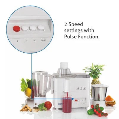 Glen 3-in-1 Juicer Mixer Grinder 500W with 1 Transparent Liquidiser, 1 Stainless Steel Grinder Jars - White (4010) - Image