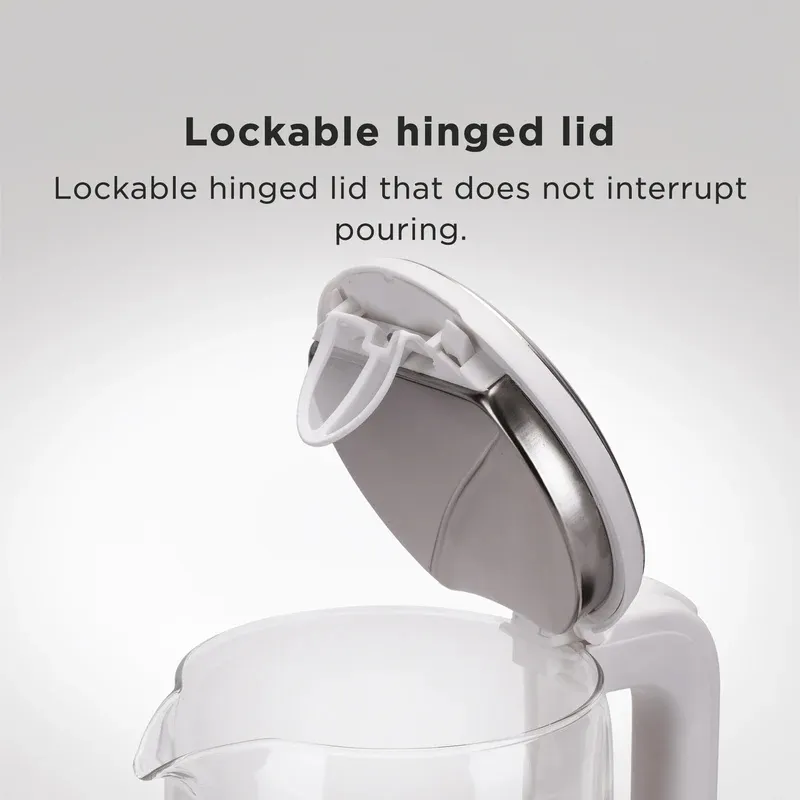 Glen Electric Glass Tea Kettle 1.8 Litre with 360° Rotational Base, Auto Shut-off, 1500W - White (SA-9001) - Image
