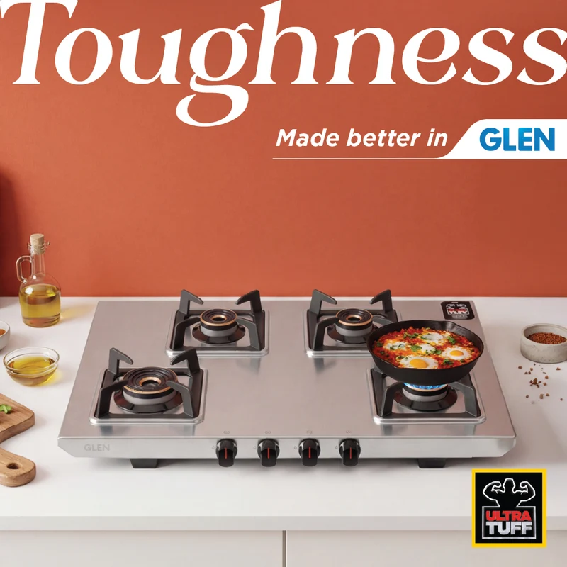 Glen 4 Burner Ultra Tuff Stainless Steel Gas Stove with Multi Ring Forged Brass Burner & Drip trays (CT1054UTDTSS) - Image