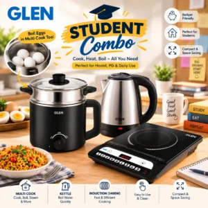 Glen Student Combo – Multi Cooker, Electric Kettle & 1400W Induction Cooktop | 3-in-1 Affordable Kitchen Appliance Combo