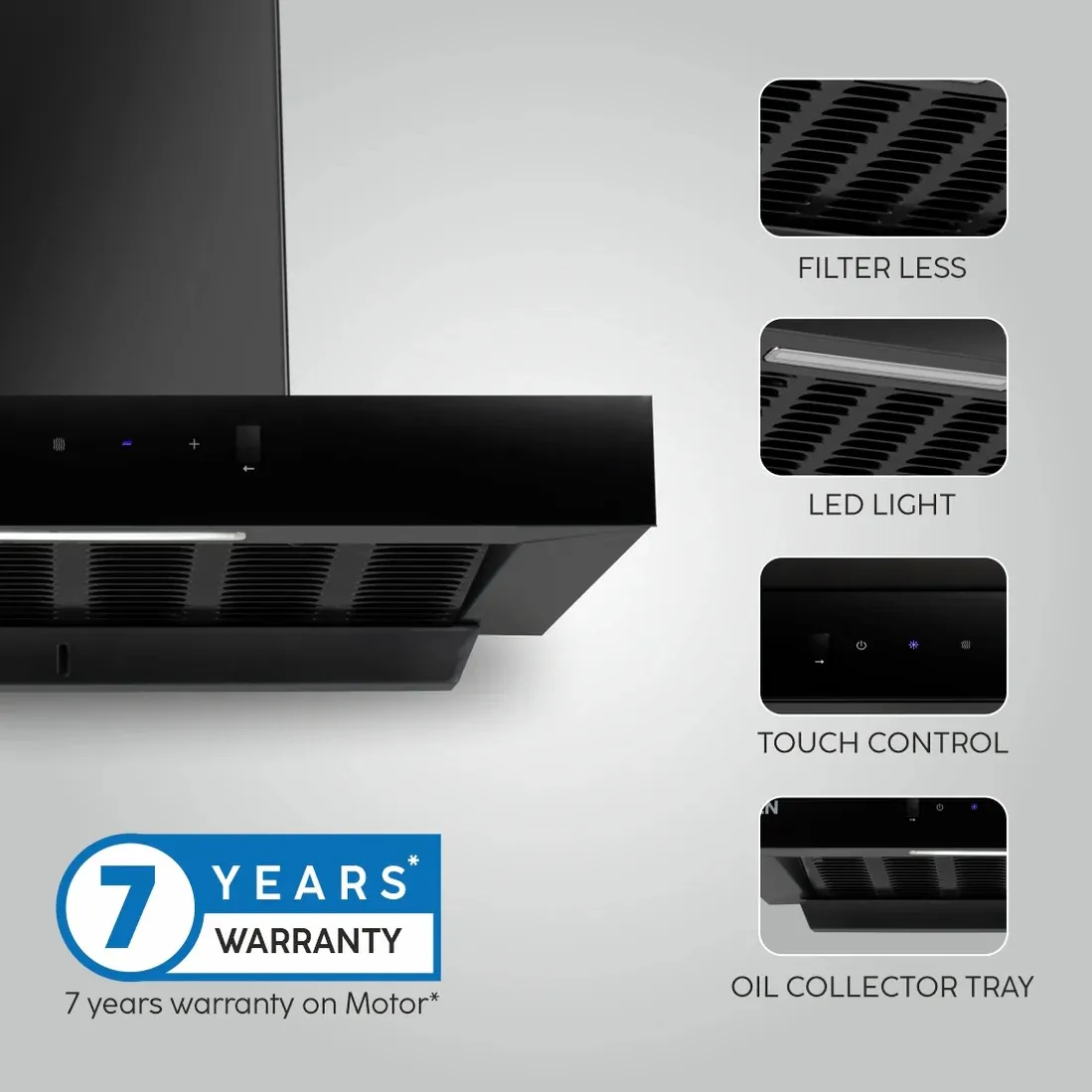 Glen Auto Clean Slim Filter less Kitchen Chimney with Motion Sensor 90cm, 1200 m3/h (6052 SLIM BL AC) - Image