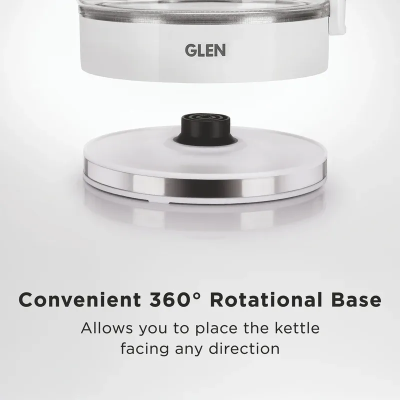 Glen Electric Glass Tea Kettle 1.8 Litre with 360° Rotational Base, Auto Shut-off, 1500W - White (SA-9001) - Image