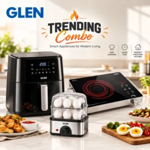 Glen Trending Combo – 6L Digital Air Fryer, 2200W Infrared Cooktop & 16 Egg Boiler Plus | 3-in-1 Smart Kitchen Appliance Combo