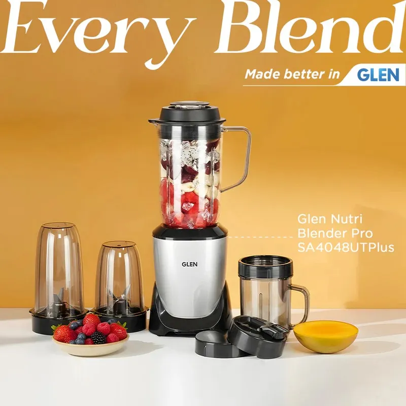 Glen Nutri Blender Pro Mixer Grinder 900W | 4 Unbreakable Jars (2000ml + 1000ml + 800ml + Mug) | 3 SS Blades | Smoothie Maker Masala Grinder - SA4048UTPLUS - Image