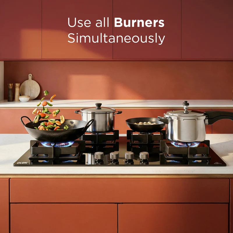Glen 4 Burner DFVS Glass Hob Forged Brass Burners (BH1074DFHT2TR77) - Image