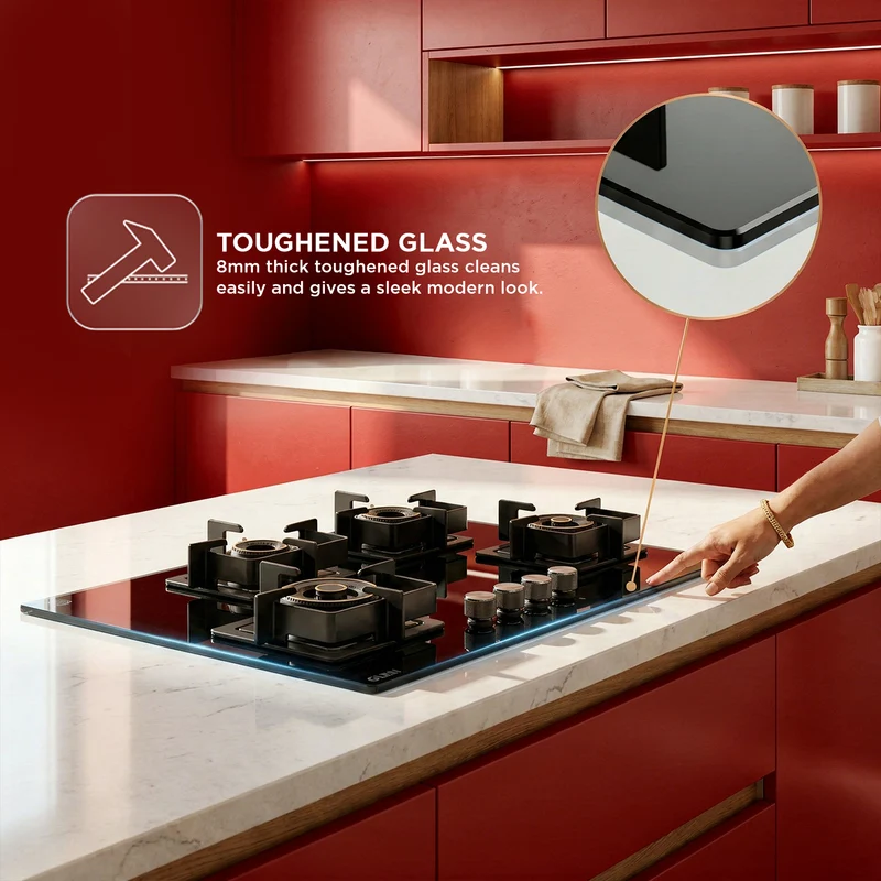 Glen 4 Burner DFVS Glass Hob Forged Brass Burners (BH1074DFHT2TR77) - Image