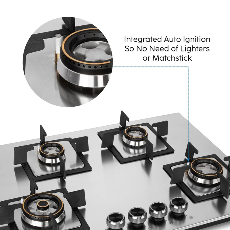 Glen 4 Burner Stainless Steel Hob Top Forged Brass Burners (BH1074SQHTSSDBMT70) - Image