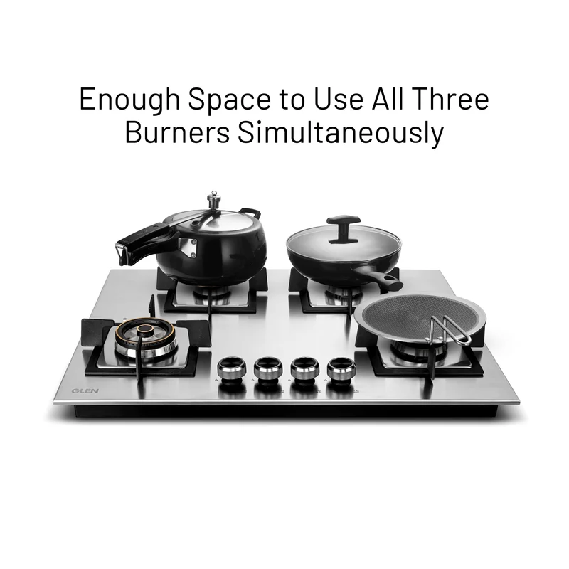 Glen 4 Burner Stainless Steel Hob Top Forged Brass Burners (BH1074SQHTSSDBMT70) - Image