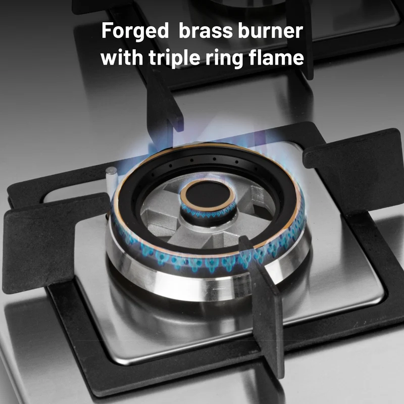 Glen 4 Burner Stainless Steel Hob Top Forged Brass Burners (BH1074SQHTSSDBMT70) - Image
