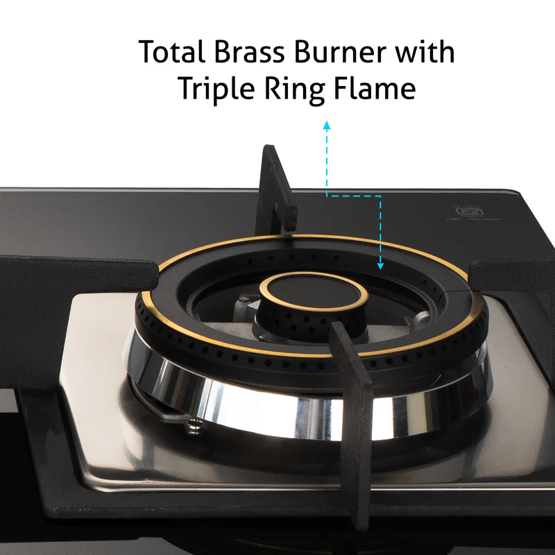 Glen 3 Burner Glass Hob Top Forged Brass Burners (1063 SQ HT DB TR) - Image